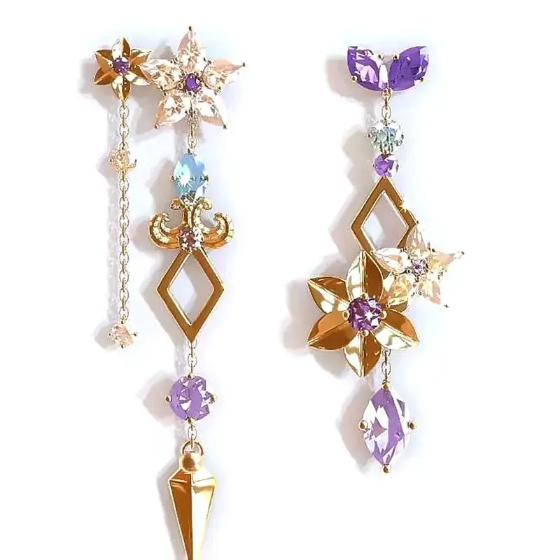 Anime Game Genshin Impact Zhongli Keqing Mona Cosplay Props Earrings Eardrop Fashion Vintage Jewelry Accessories Gift