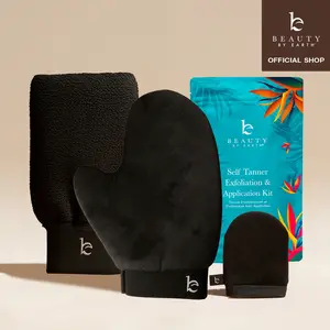 Beauty by Earth Self Tanning Application Kit (3-Piece Set) - Exfoliating Glove Hand Mitt Finger Mitt for Flawless Effortless Self Tanner Streak-Free Full Body Application