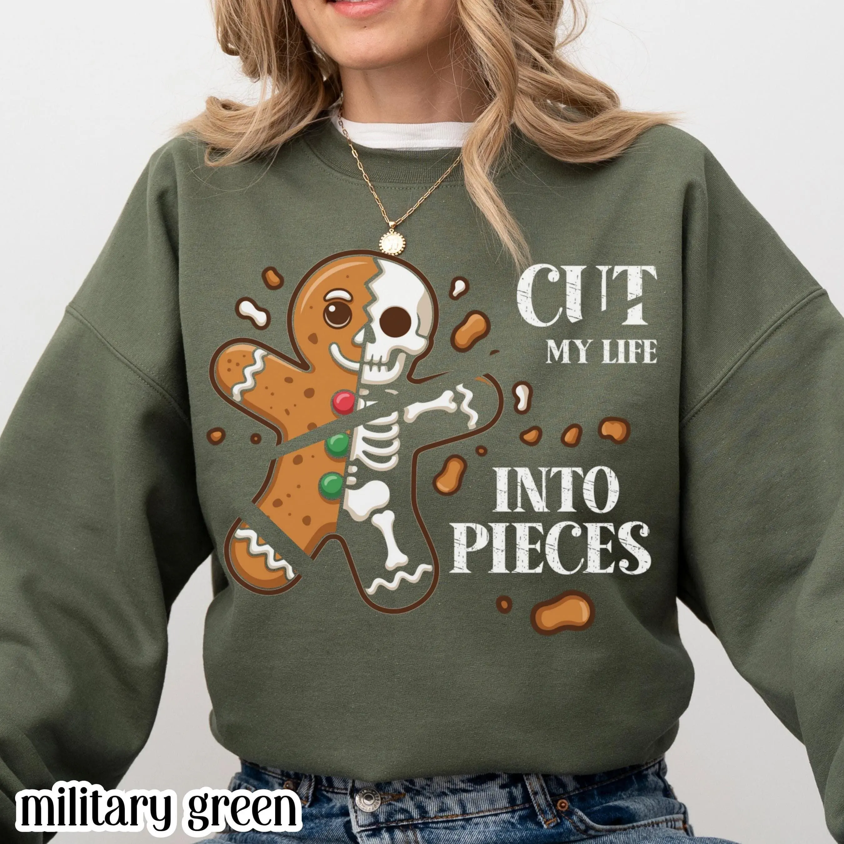 Cut My Life Into Pieces Gingerbread Christmas Sweatshirt Elder Emo Gothmas Punk Goth Sweater Black Aesthetic Emo Creepmas Christmas Sweater