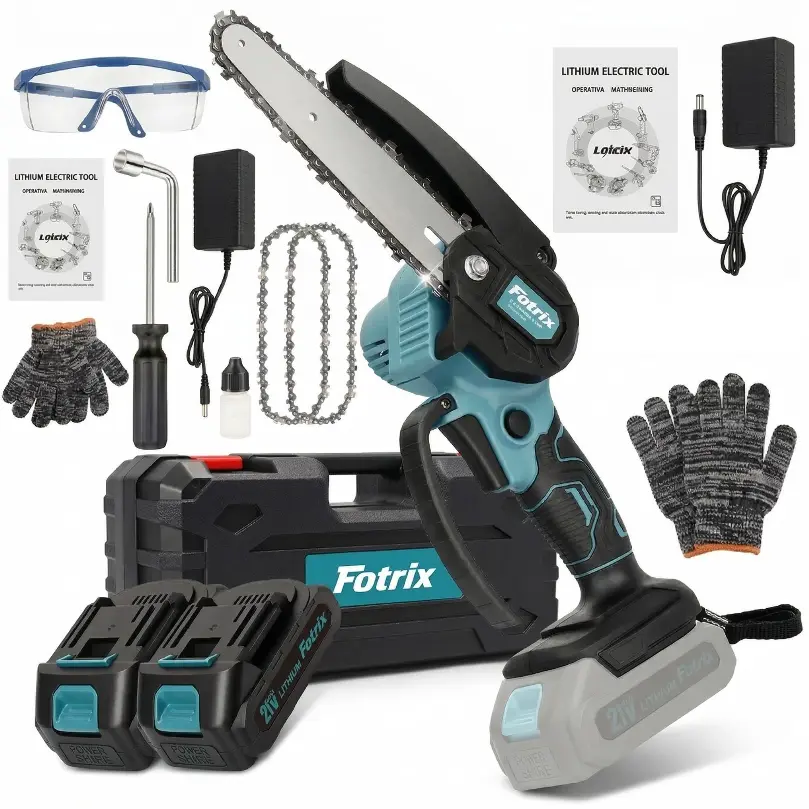 21V Cordless Brushless Mini Chain Saw, 6-in-1 Handheld Wireless Wood-Cutting Tool with 2 Lithium Batteries, Lightweight Portable Chains Equipment for Pruning, Gardening - Ideal Gift for Seniors