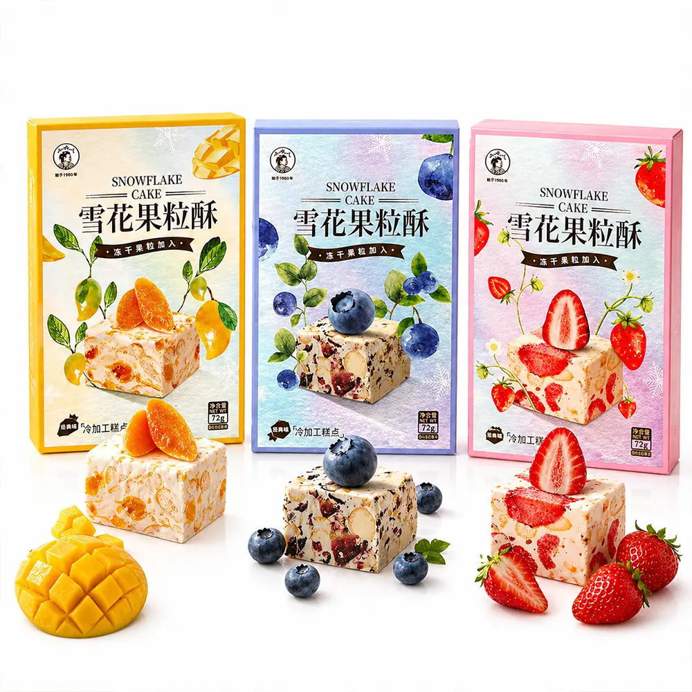 Freeze-dried Strawberry Mango Blueberry Snowflake Crisp, Viral Nougat Milk Fudge Pastry, Afternoon Tea Snack
