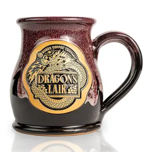 Bones Coffee Company | Dragon's Lair Handthrown Ceramic Coffee Mug Black Burgundy 14oz Dishwasher Safe