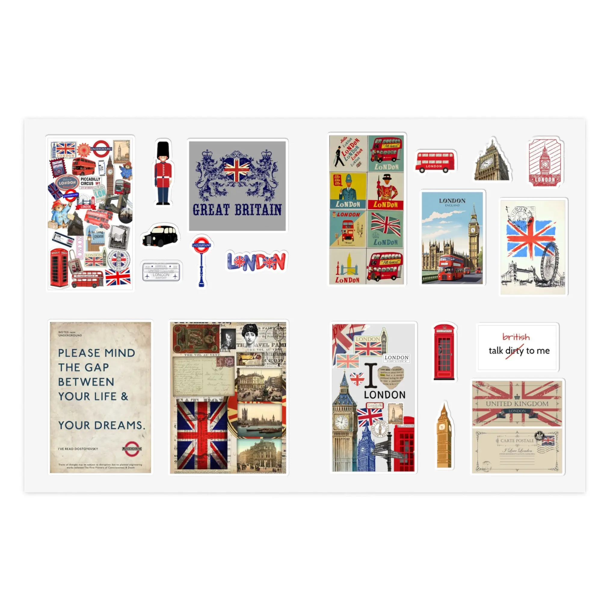 London England Travel Destination Sticker Sheets