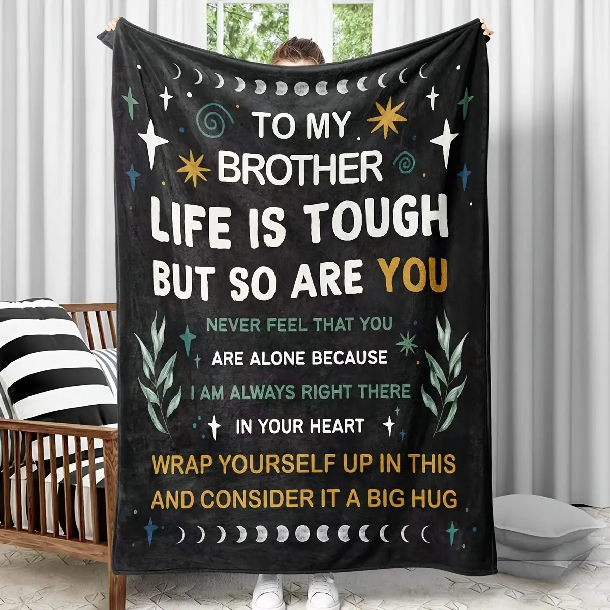 [1Pc Personalized Letter Pattern Flannel Blanket] 280GSM Heartwarming Blanket Gift for Brother, Birthday Gift for Brother, Personalized Blanket