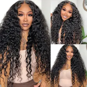 Moreface Beauty 6*4 Glueless Deep Wave Lace Wigs Human Hair 180% Density Curly Human Hair Wig for Women Natural Black HD Transparent Lace Glueless Wigs
