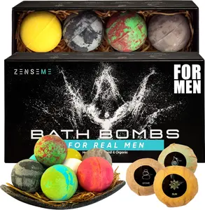 Bath Bombs for Men, Gift Set of 8 Scented Organic Handmade Bath Bombs of 2.5 oz with Natural Essential Oils for Boyfriend, Husband, Father or Friend,