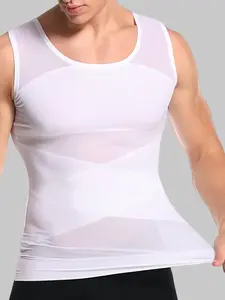 1 Count Men's Compression Breathable Elastic Fabric Comfortable Tank, Firm Control Body Shaper Top for Chest Support, Tummy Control Shapewear, Tight Abdomen Smoothing Design Base Layer Shirt, Slim Fit Athletic Vest, Ideal for Daily Casual Wear & Workout