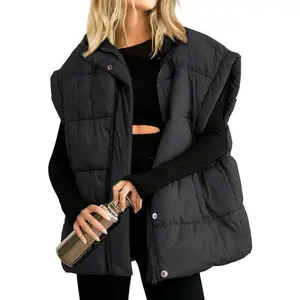 Womens Oversized Puffer Vest Stand Collar Full Zip Sleeveless Bubble Puffer Vest Quilted Padded Warm Coat Outwear Can be used with a raincoat