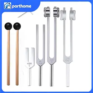 Aluminium Resonance Sound Healing Tuning Fork Set - 128Hz, 136.1Hz, 528Hz MI, 4096Hz with Reflex Hammer - Percussion Instrument for Stress Relief, Chakra Balancing
