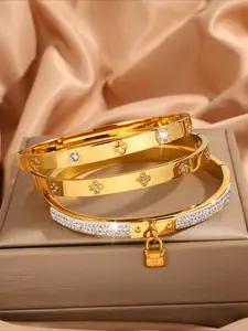 3pcs light luxury elegant stainless steel retro style bracelet set, suitable for daily commuting, an excellent gift to showcase charm Elegant Jewelry Bracelet