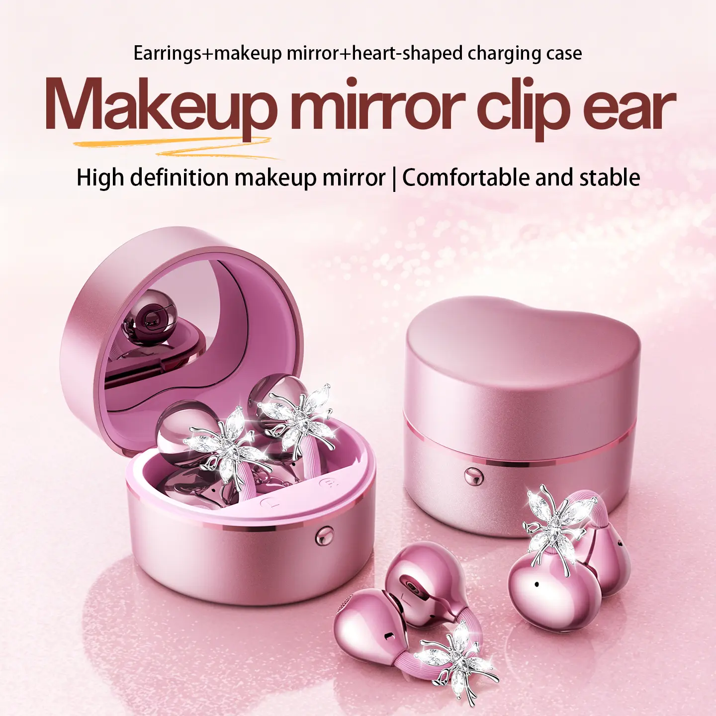 CHENRUIDA Open Ear Bluetooth Earbuds with Detachable Butterfly Earrings, Fashion Wireless Ear Clip Headphones, Luxury Gift for Women, Birthday & Valentine's Day