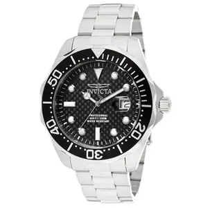 Invicta IN12562 Men's Swiss Glow-in-the-Dark Self-Luminous Quartz Pro Diver Watch, 20ATM Water Resistance, Black Carbon Fiber Dial, Stainless Steel Construction, Glow-In-The-Dark Quartz Watches, Self-Luminous Quartz Watches