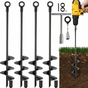 18" Heavy Duty Screw-in Earth Anchors (4 Pack) – High Wind Ground Augers for Swing Set, Trampoline, Shed, Carport, Tent, Mobile Home & Pet Tie-Out camping essentials Outdoor Sleeping