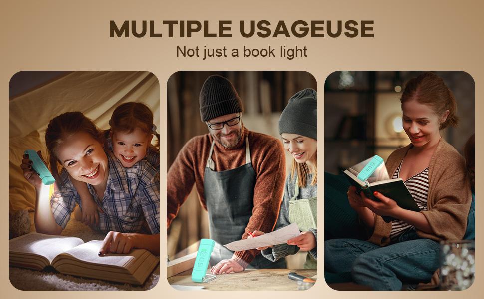 BIAT Rechargeable Book Lights for Reading At Night, Portable Reading Lights for Books in Bed, Reading Lamp with Timer, Clip-on Led Bookmark Light with 3 Amber Colors & 5 Brightness, Gifts for Book Lovers