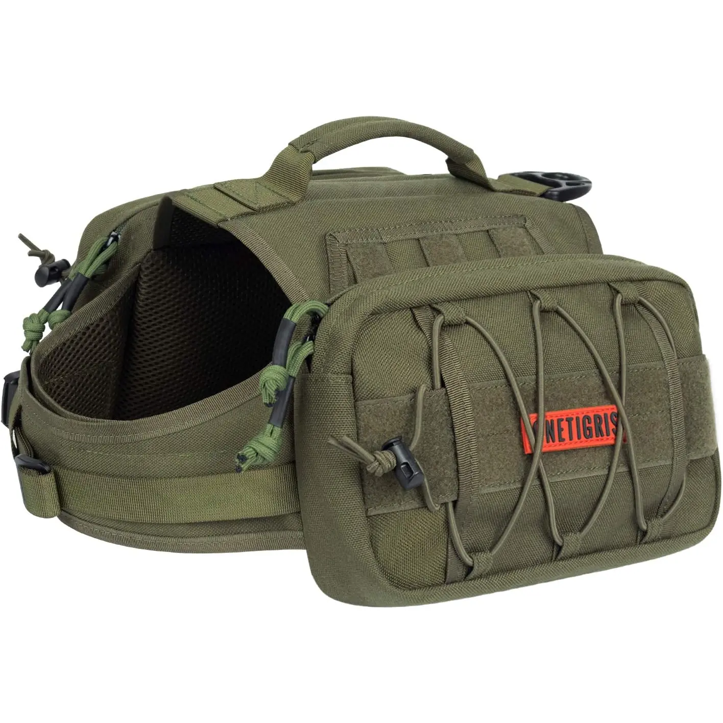 Onetigris Dog Backpack for Medium & Large Dogs, Nylon Backpack for Dogs Tactical Pet Backpack with Side Pockets for Hiking Walking Training Running (Green, Large) OneTigris