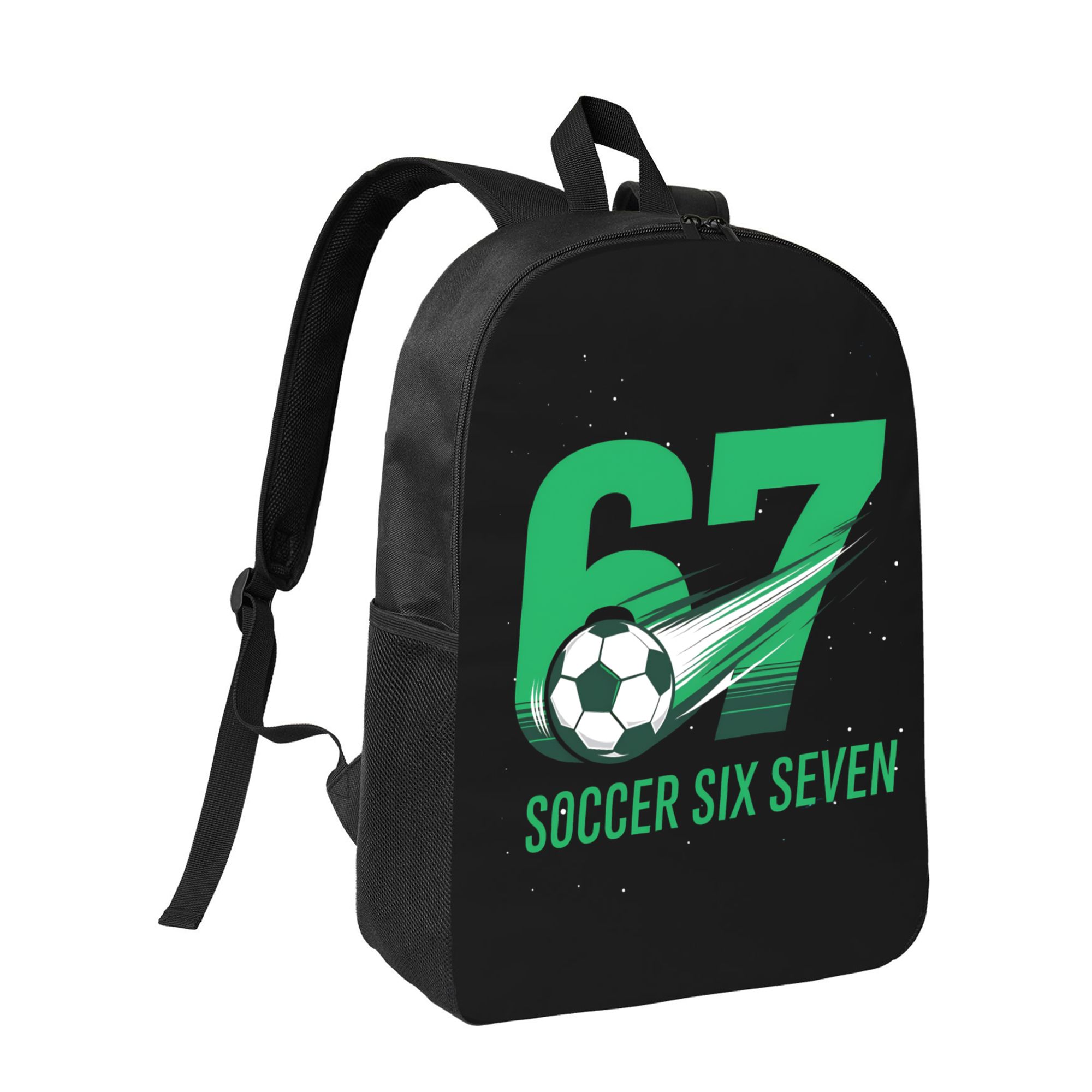 The '67' three-piece printed backpack set is suitable for both men and women. The overall design features the number "67" and a soccer ball pattern, making it an ideal choice for school or outdoor activities.