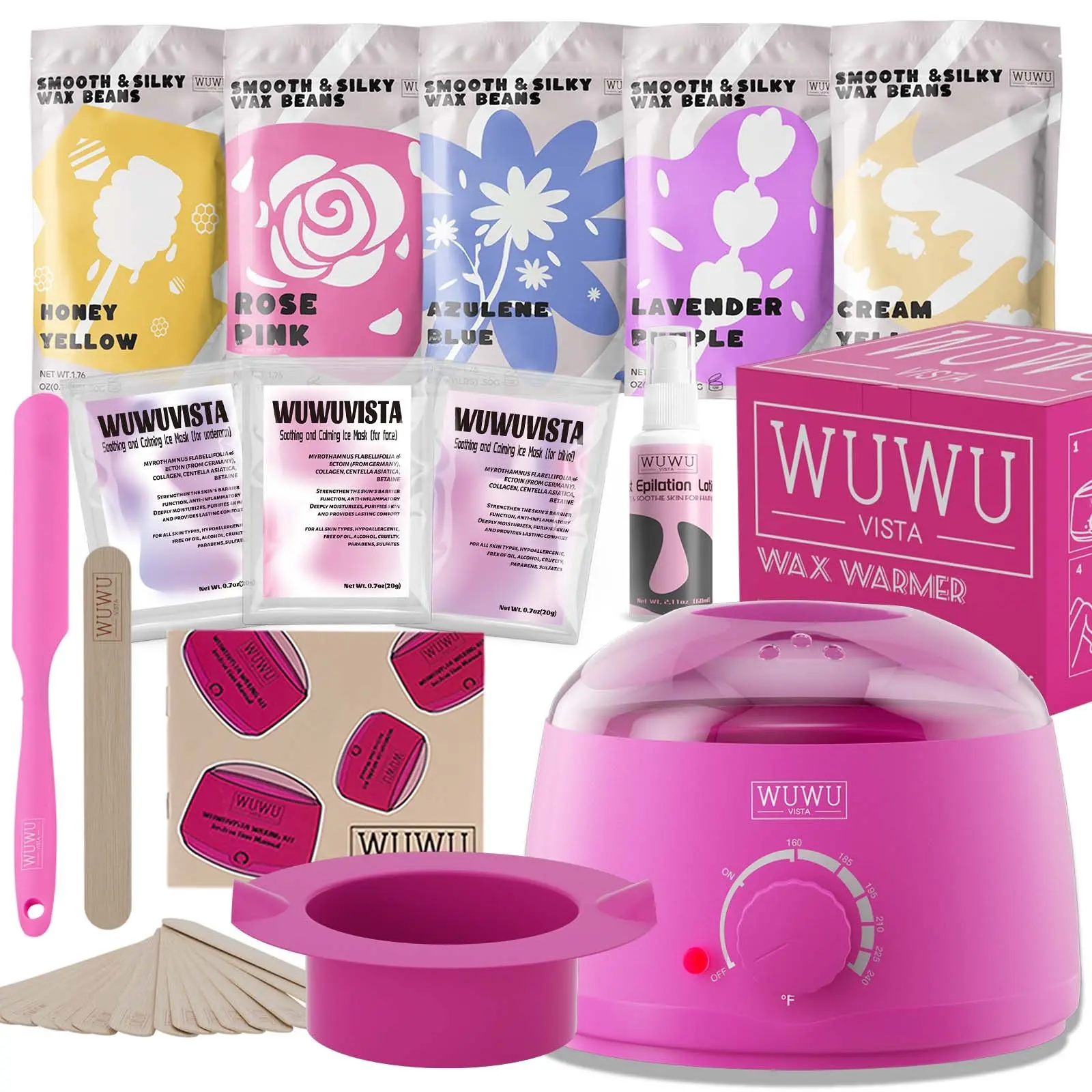 Complete Waxing Kit, Us Plug, 23-Piece Set, Professional Wax Heater, Includes 5 Packs of Wax Beads, Silicone Applicator, Body Care for Hair Removal and Smooth Skin