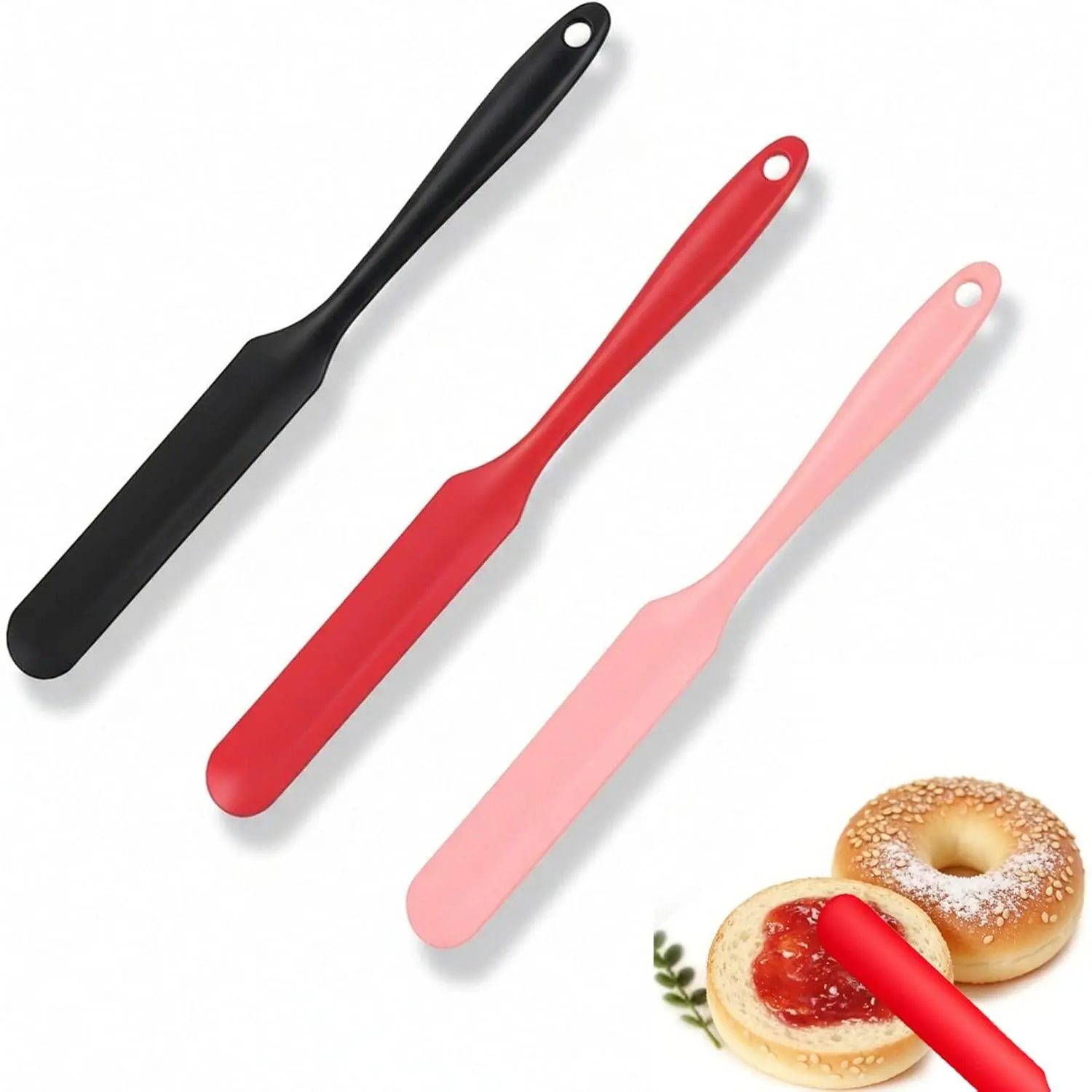 Jar Spatula,Long Handle Sourdough Spatula,Small  Spatulas Bulk for Scraping Jars Butter Kitchen Baking Mixing Cake (Black, Red, )