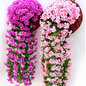 Faux Big Artificial Hydrangea Violet Hanging Vines, Durable Plastic Silk Flower Garlands, Balcony Railing Wedding Decor, Home Indoor Outdoor Wall Hangings, Plastic Faux Flowers, Faux Plants