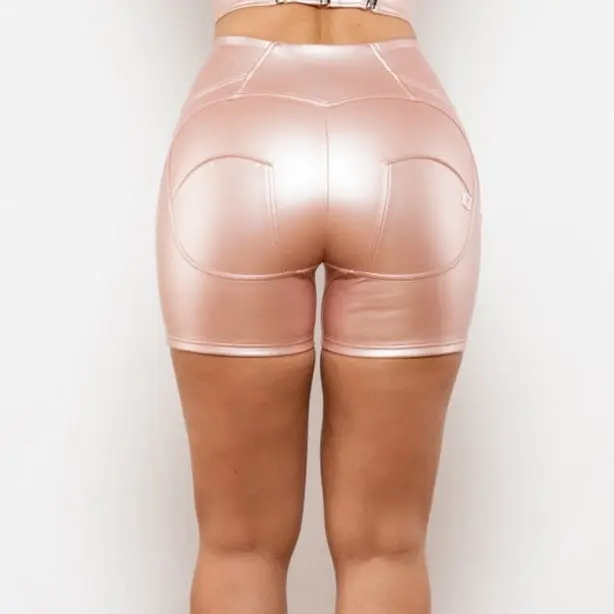 Cheeky Pink High Waist Faux Leather Butt Lift Shorts