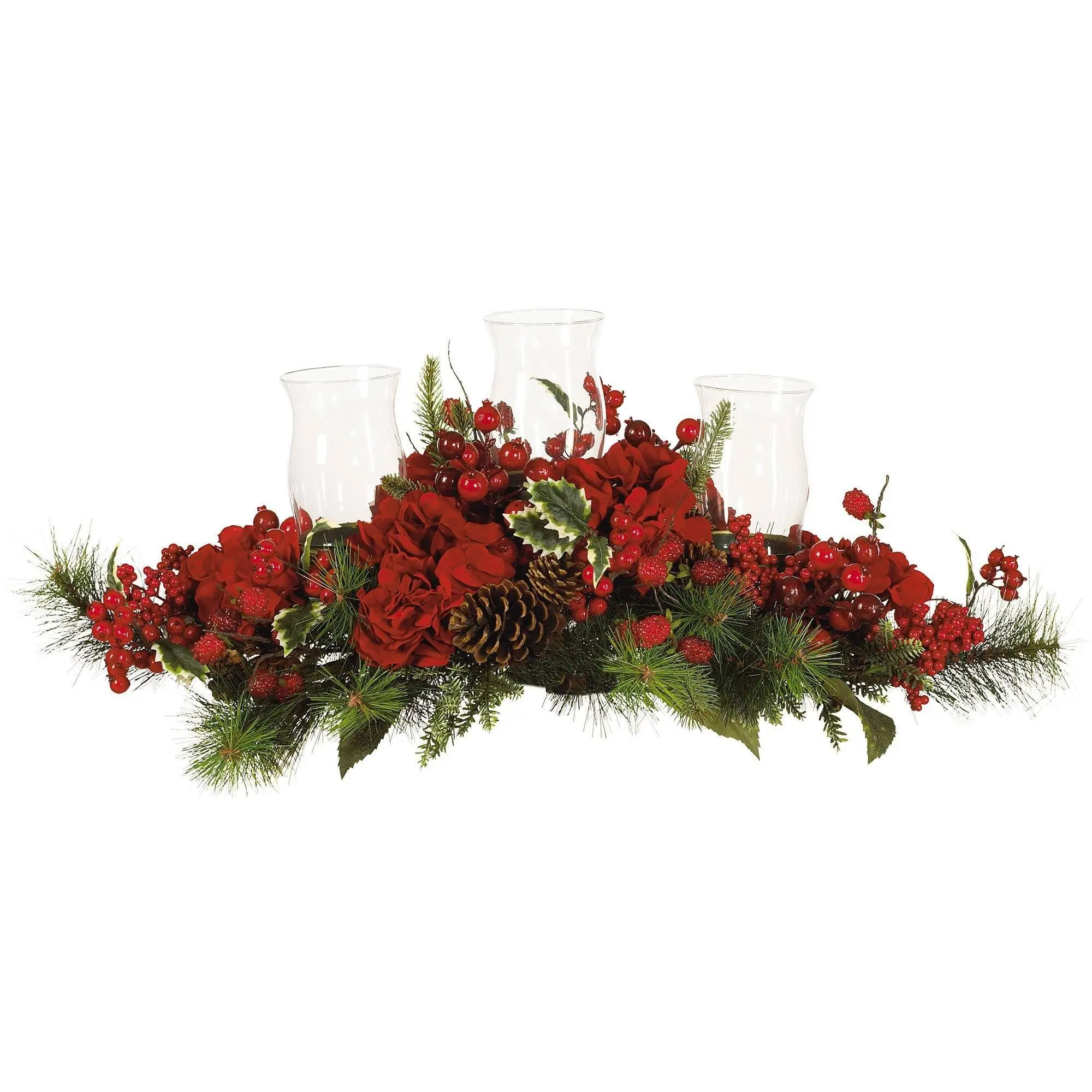Hydrangea Holiday Candelabrum, Glass Home Decor Centerpiece with Light for Festive Home Accents