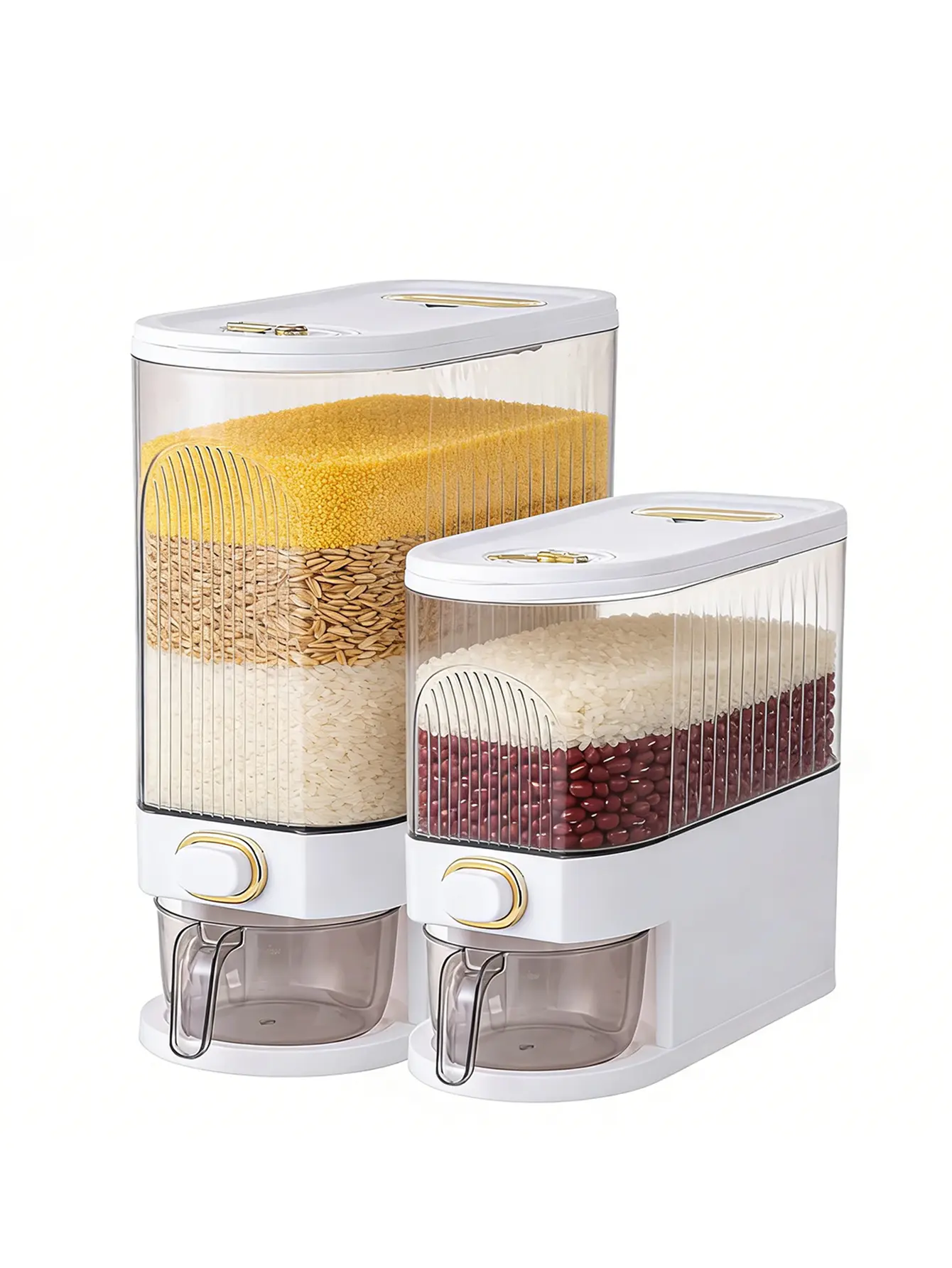 Mother's Day Gift | 5kg/10kg Clear Rice Dispenser | Large Airtight Cereal Storage Container with Lid, Time Scale & Measuring Cup | Moisture-Proof Food Storage for Rice, Corn, Coffee Beans, Grains, Soybeans & Oatmeal