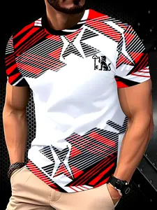 Men'S 3D Digital Print Short-Sleeve T-Shirt, Menswear, a Casual And Comfortable Round-Neck Top, Stylish And Versatile, Lightweight And Breathable, Regular Fit Suitable for Everyday Wear