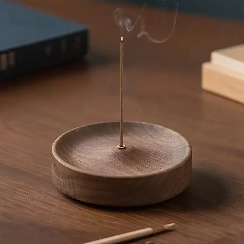 5pcs Heavy-Duty Natural Wood Incense Holder Stand Set with Tray - Sturdy Circular Shape Base, Fragrance Accessory - Elegant Home Decor, Compatible with Incense Sticks & Cones - No Electricity Needed, Perfect Holiday Gift for Home Use, Aroma, Set Of Five