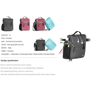 Rhinowalk Bike Front Handlebar Bag with Rain Cover- RK18995 5L