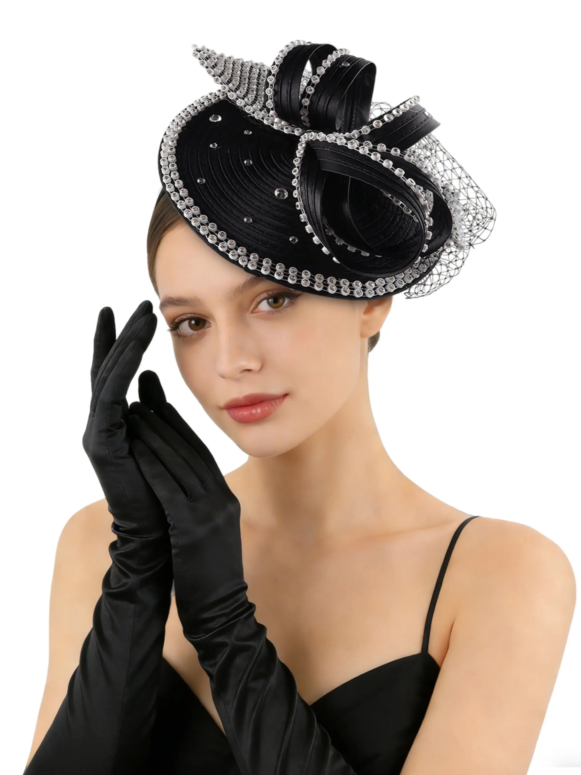 1pcs Fascinators Elegant Rhinestone Bridal Wedding Fascinators Hat Tea Party and Cocktail Hat for Women, Vintage Style, Costume Headpiece, Bridal Accessory