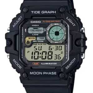 WS1700H-1A New Casio Black silicon illuminator Moon phase large size Men' s Watch