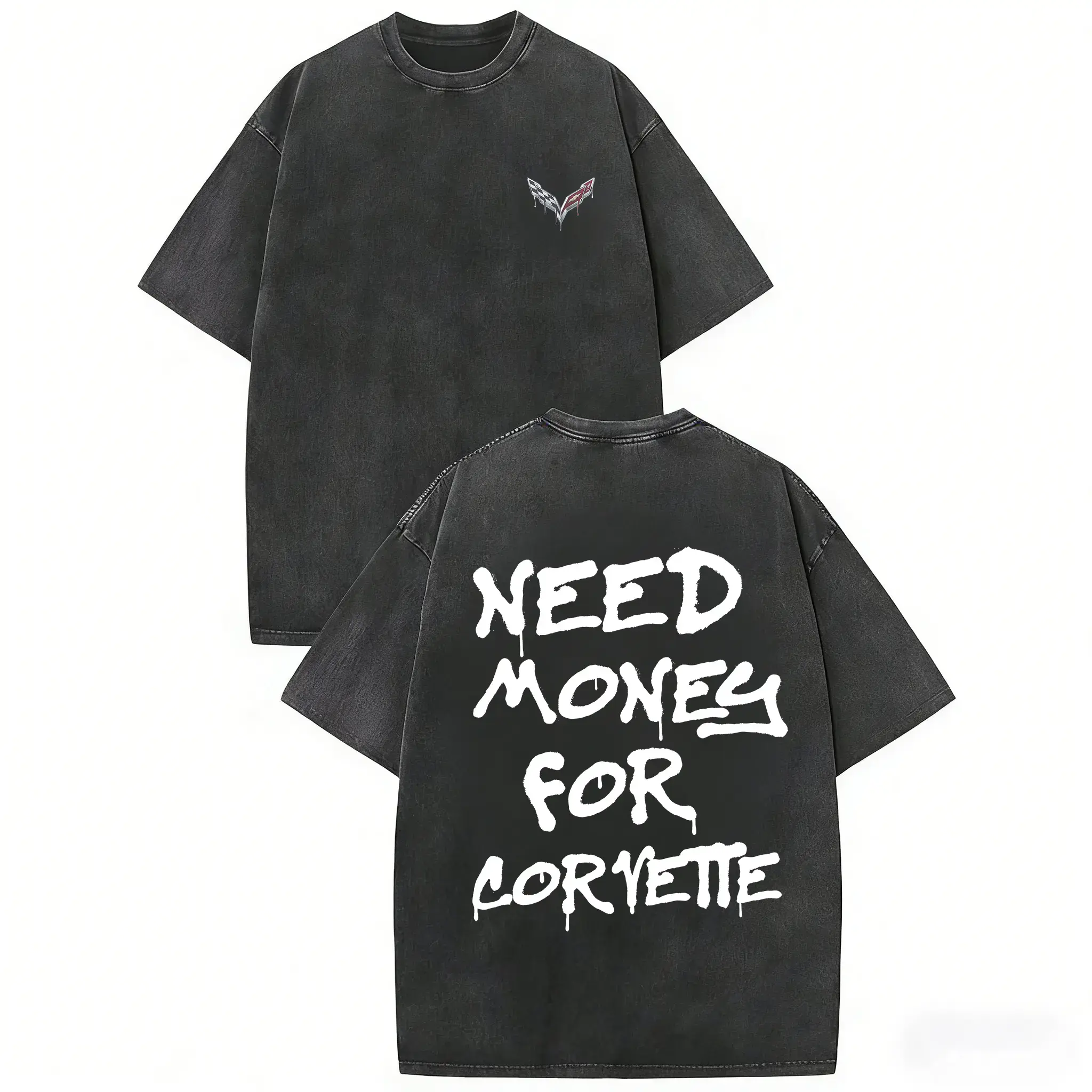 Unisex Corvette Retro Washed Graphic Tee - 90s Vibes Essential Streetwear T-Shirt, Trendy Car Lover Casual Top
