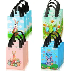 Easter Themed Non-woven Bag, 12pcs/set Reusable Gift Bag with Handle, Gift Wrapping Supplies for Easter Party Birthday, Party Favor Packs