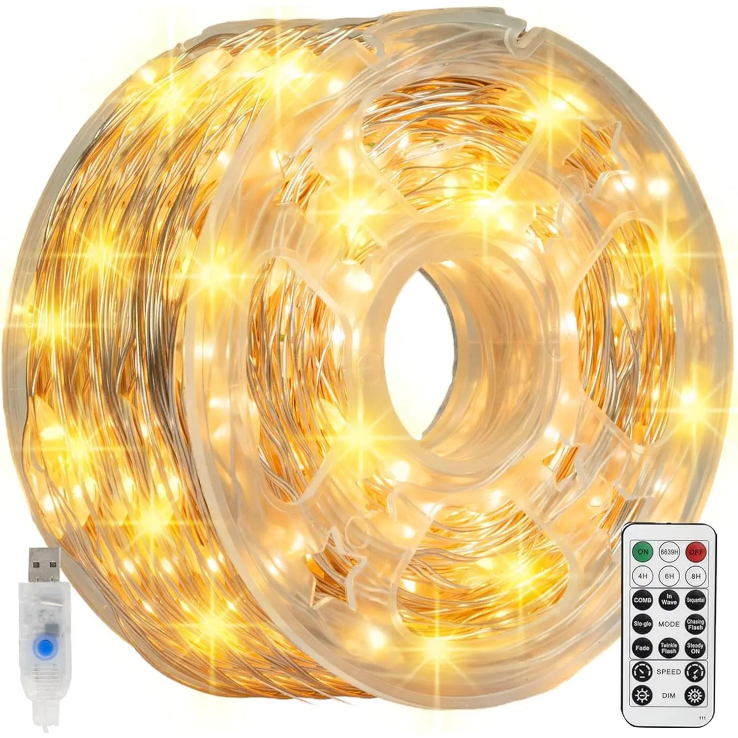 Fairy Lights, 66 FT 200 LED USB Power Photo String Lights with Remote, 8 Modes Waterproof Dorm Lights for Home Indoor Party Tree Yard Christmas Decorations (Warm White)
