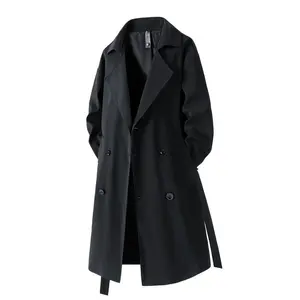 New[Vintage-Inspired Trench Coat] Vintage-Inspired Men's Double-Breasted Trench Coat - Elegant, Long Sleeve, Mid-Length Windbreaker with Belt Detail - Versatile & Casual for Spring/Fall Outdoor and Daily Wear
