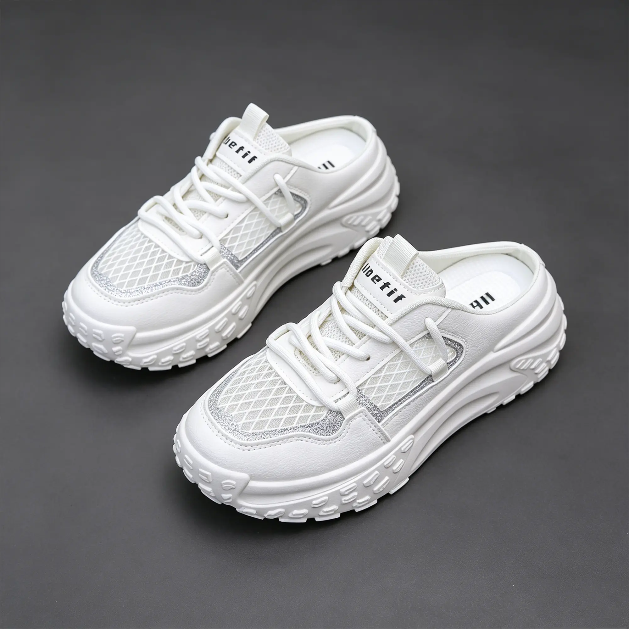 Summer Platform Mule Sneakers for Women, Backless Slip-On Design with Sparkly Accents, Thick Sole for Height Boost,Mesh Breathable & Lightweight Foorwear for All-Day Wear, Comfy Casual Shoes for Summer, Walking & Everyday Outfits,Backless Sneakers
