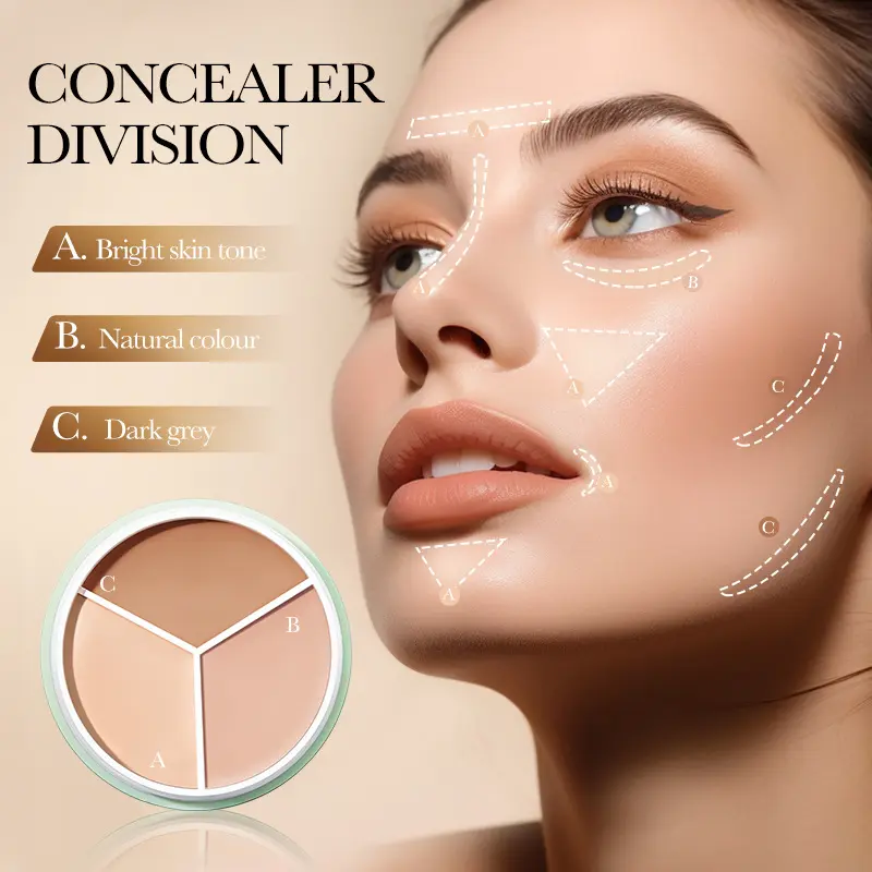 Sadoer 3-Tone Concealer Cream Cosmetic - 10.5g, Fast-Action, Non-Sticky Formula, Affordable Professional Makeup Artist Alternative, Multi-Use Coverage Product to Even Out Skin Tone & Texture, Multi-Tone Foundation