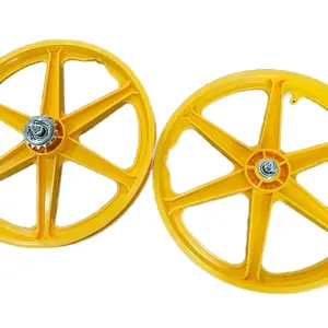 20" Bicycle BMX Yellow Mag Wheels Front & Rear with Freewheel 6 Spoke Plastic Wheels for BMX Bikes