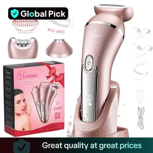 Hatteker Electric Shaver for Women Lady Epilator Electric Razors Kit Hair Remover for Face Chin Arm Leg Armpit Bikini Trimmer Painless Waterproof USB Rechargeable Dry Wet with Detachable Head 3 in 1 Shaving Products Smoother
