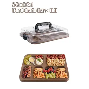 Portable Plastic Cheese Tray with Transparent Dust Cover, Snack Platter for Kitchen Restaurant Camping Picnic Outdoor Gatherings