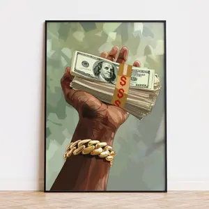 Rich Black Man Art, Cash in Hand Print, US Dollars Wall Art, Money Art, Quality Paper Print