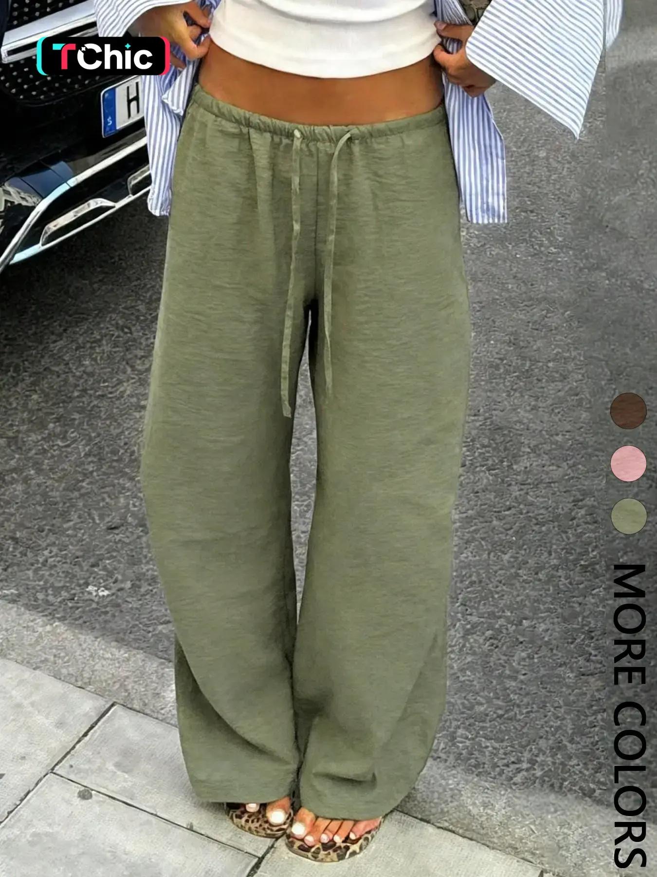 Women's Drawstring Waist Pleated Texture Wide Leg Casual Long Pants, Summer Thin Style, Comfortable and Stylish Bottoms for Daily Wear
