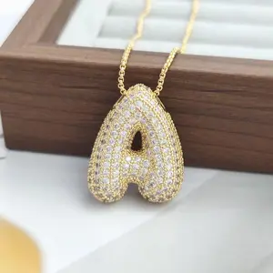 GGIRL Summer 18K Gold Plated Cute Bubble Initial Letter Pendant Necklace for Women and Men- Elegant Jewelry A-Z Alphabet Name Pendant Necklace Inlaid Full Cubic Zirconia - Ideal Romantic Gift For Her on Birthday/Valantine's Day/Daily/Monther's Day