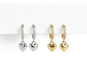 Huggie Hoop Earrings with Dangle Heart for Kids