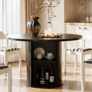Aoxun 47" Round Extendable Dining Table with Storage Cabinets, Space-Saving Expandable Kitchen Table for Small Spaces, 4-6 Seater Dining Room Table for Home Apartment coffee  tables coffee  table  living  room