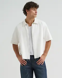 Men's Loose Full Zip Denim Shirt - White