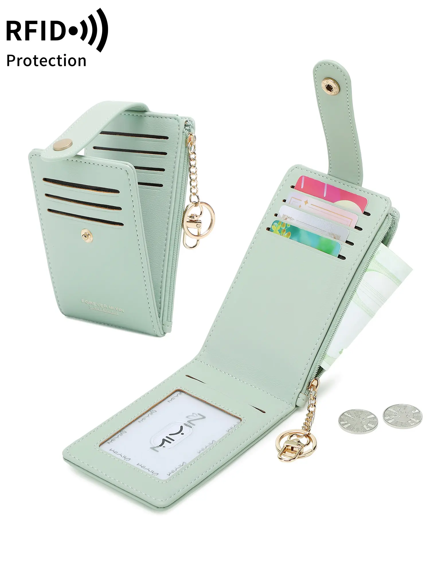 RFID Blocking Women's Wallet, Durable Fashion Casual Wallet, Ultra-Thin Compact Design, Foldable Cash Holder, Zipper Coin Pocket, ID Window, Perfect Gift for Girls, Wallets Women, Money Wallet