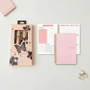 Butterfly Gel Pen Set & A5 Weekly Planner Bundle, 6pcs Multicolor Plastic Gel Pens & 1 Count Paper Organizer Notebook, Suitable for Office School Students