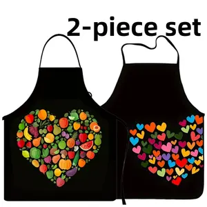 Heart Shaped Print Aprons Set,2-Piece Set Cool Polyester Kitchen Apron for Cooking,Jesus,Summer Apron for Women,Nails Design Tool,Mother's Day Gift, Kitchen Essential,Cleaning Tool