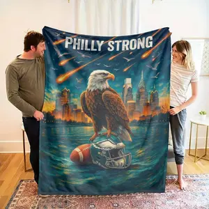 Eagles Football Helmet Print Blanket Philly Strong Theme UltraSoft Warm Flannel Durable Throw for Game Day Camping Fan Gift